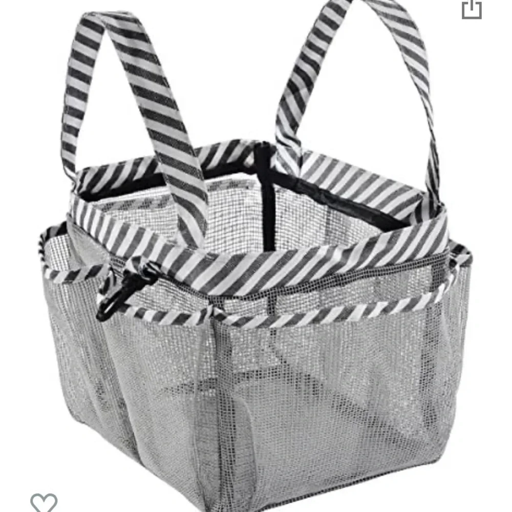 NWOT Black and white striped mesh shower caddy